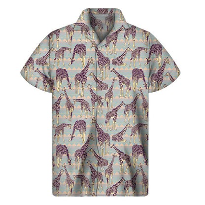 Aztec Giraffe Pattern Print Men's Short Sleeve Shirt
