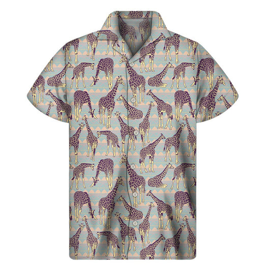 Aztec Giraffe Pattern Print Men's Short Sleeve Shirt