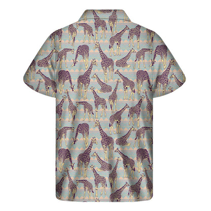 Aztec Giraffe Pattern Print Men's Short Sleeve Shirt