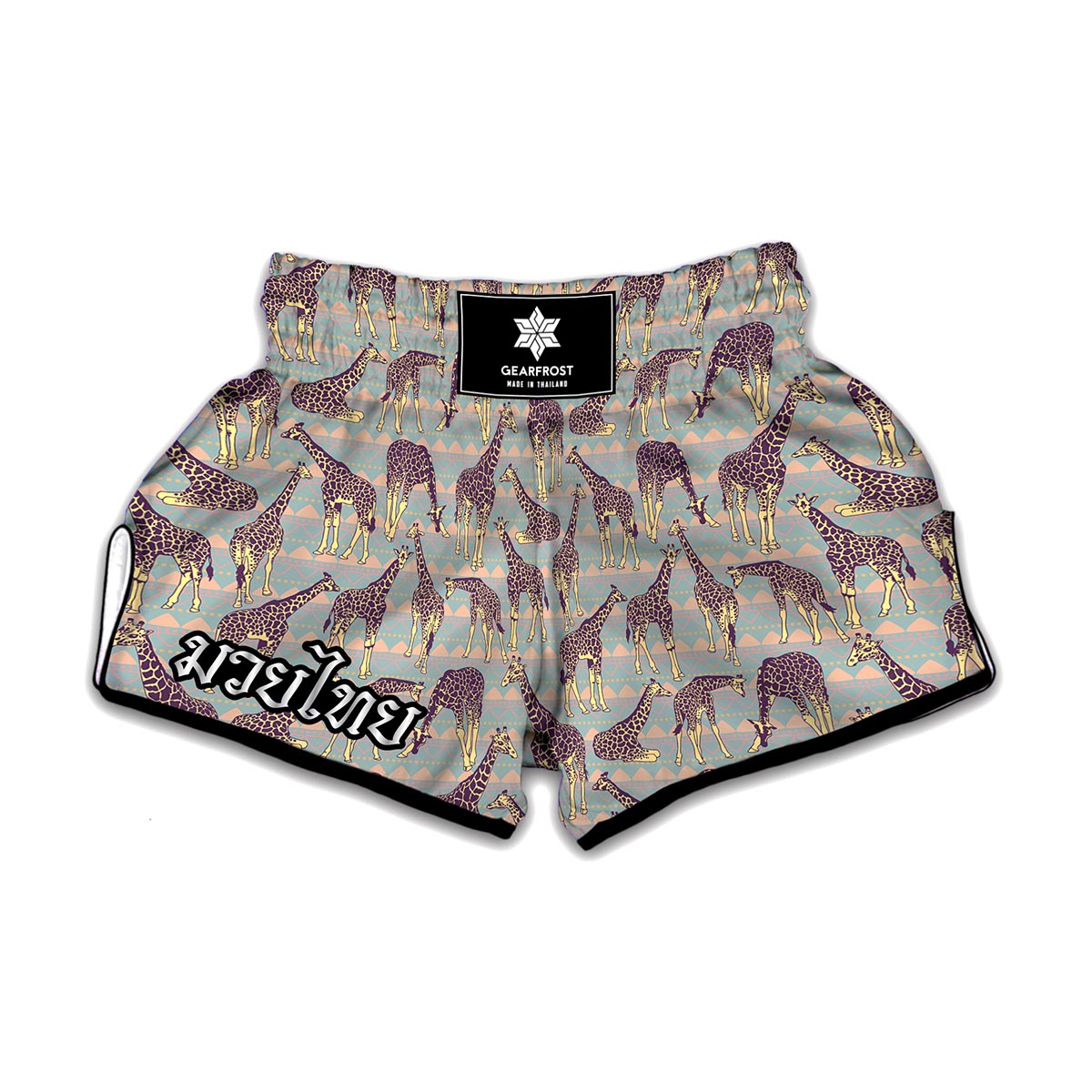 Aztec Giraffe Pattern Print Muay Thai Boxing Shorts