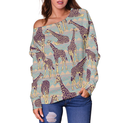 Aztec Giraffe Pattern Print Off Shoulder Sweatshirt GearFrost
