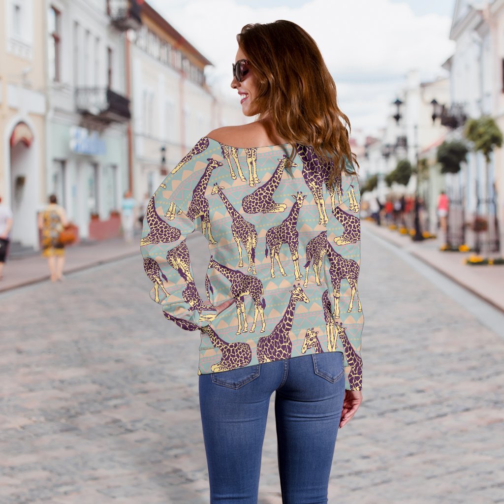 Aztec Giraffe Pattern Print Off Shoulder Sweatshirt GearFrost