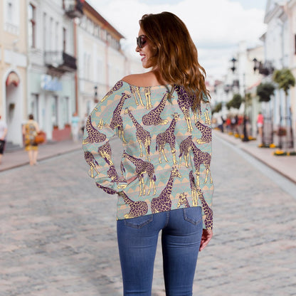 Aztec Giraffe Pattern Print Off Shoulder Sweatshirt GearFrost