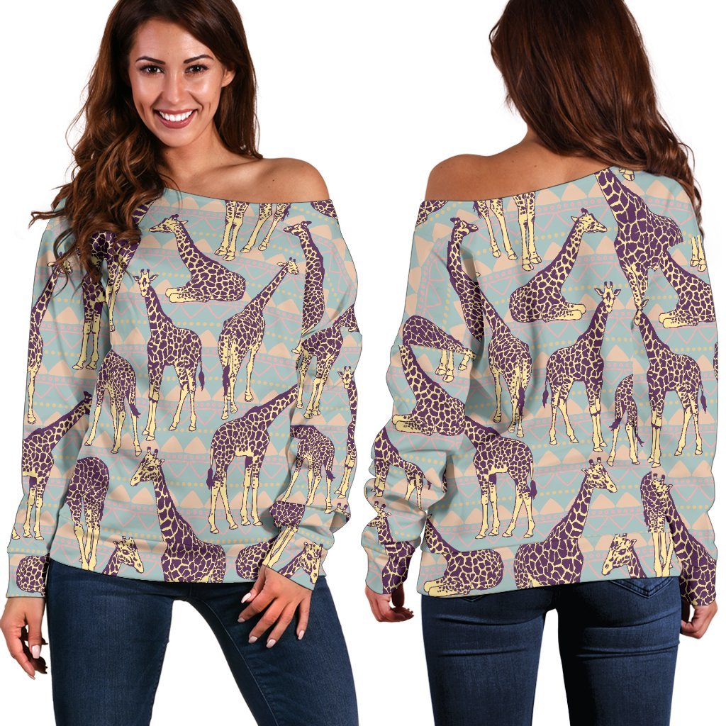 Aztec Giraffe Pattern Print Off Shoulder Sweatshirt GearFrost