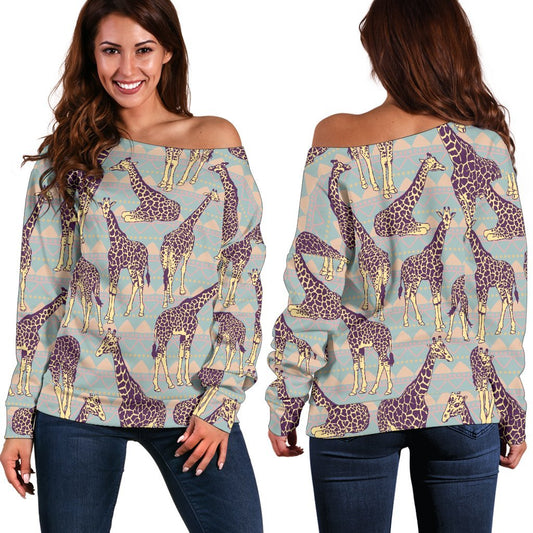 Aztec Giraffe Pattern Print Off Shoulder Sweatshirt GearFrost