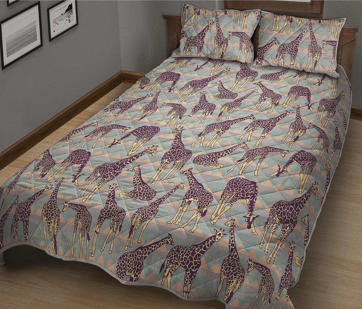 Aztec Giraffe Pattern Print Quilt Bed Set