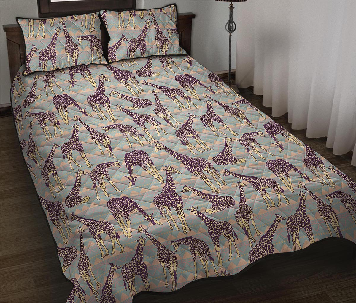 Aztec Giraffe Pattern Print Quilt Bed Set