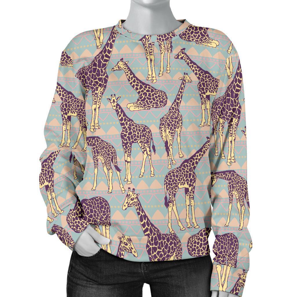 Aztec Giraffe Pattern Print Women's Crewneck Sweatshirt GearFrost