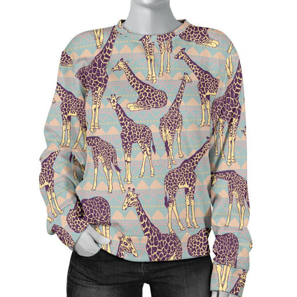 Aztec Giraffe Pattern Print Women's Crewneck Sweatshirt GearFrost