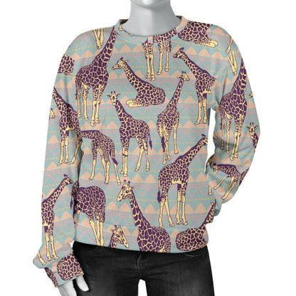 Aztec Giraffe Pattern Print Women's Crewneck Sweatshirt GearFrost