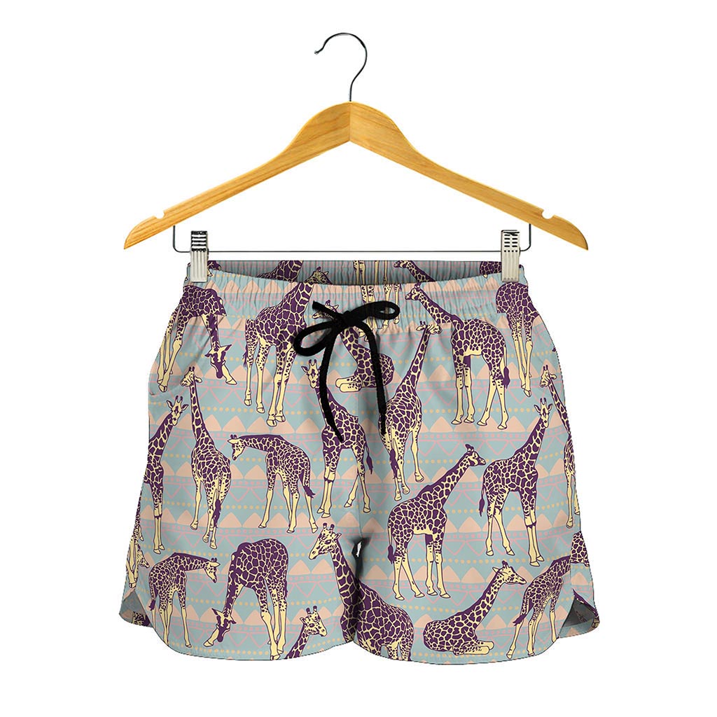 Aztec Giraffe Pattern Print Women's Shorts