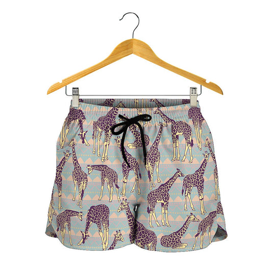 Aztec Giraffe Pattern Print Women's Shorts