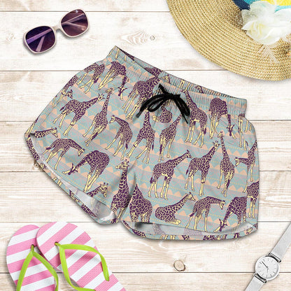 Aztec Giraffe Pattern Print Women's Shorts