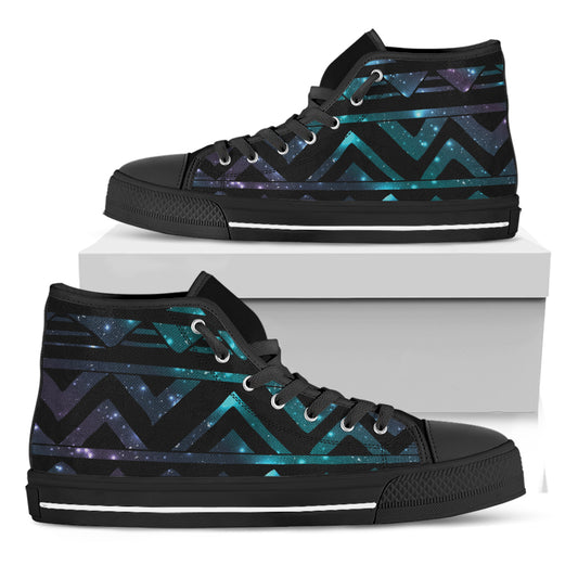 Aztec Tribal Galaxy Pattern Print Black High Top Shoes