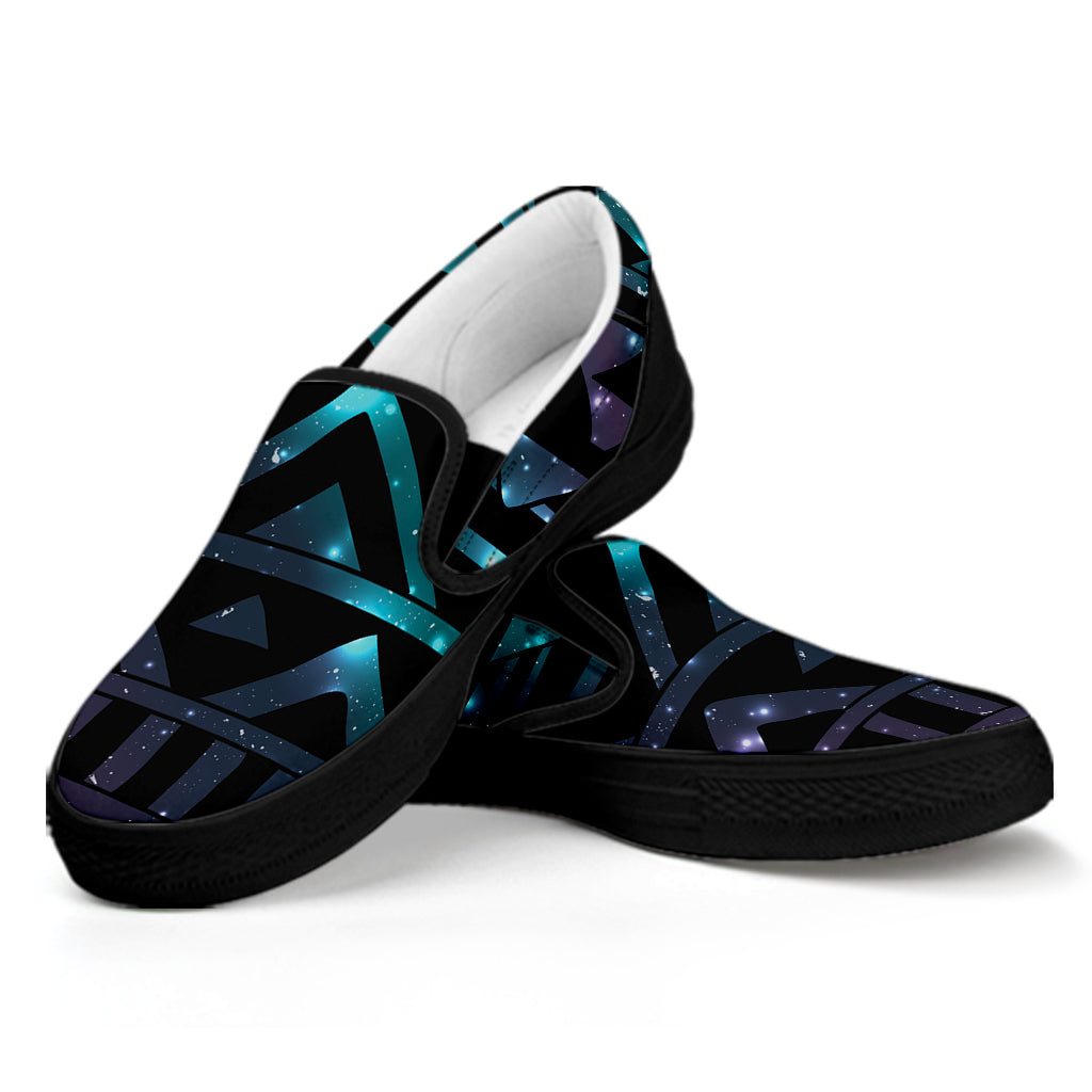 Aztec Tribal Galaxy Pattern Print Black Slip On Shoes