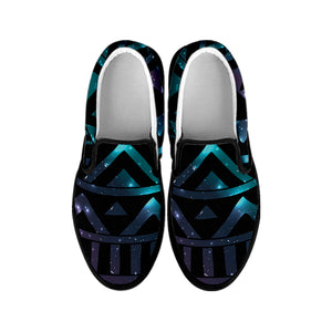 Aztec Tribal Galaxy Pattern Print Black Slip On Shoes