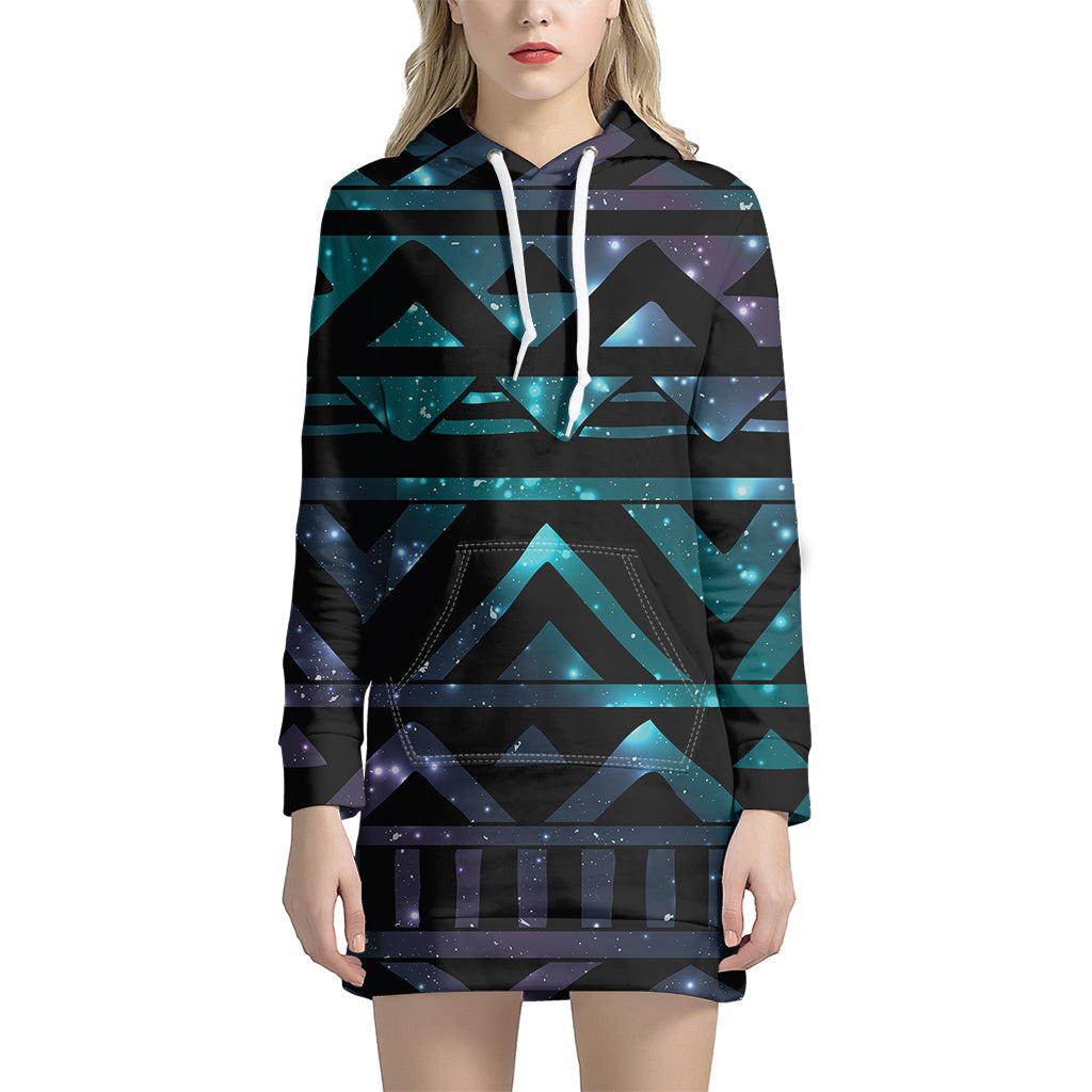 Aztec Tribal Galaxy Pattern Print Hoodie Dress