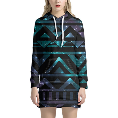 Aztec Tribal Galaxy Pattern Print Hoodie Dress