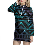 Aztec Tribal Galaxy Pattern Print Hoodie Dress