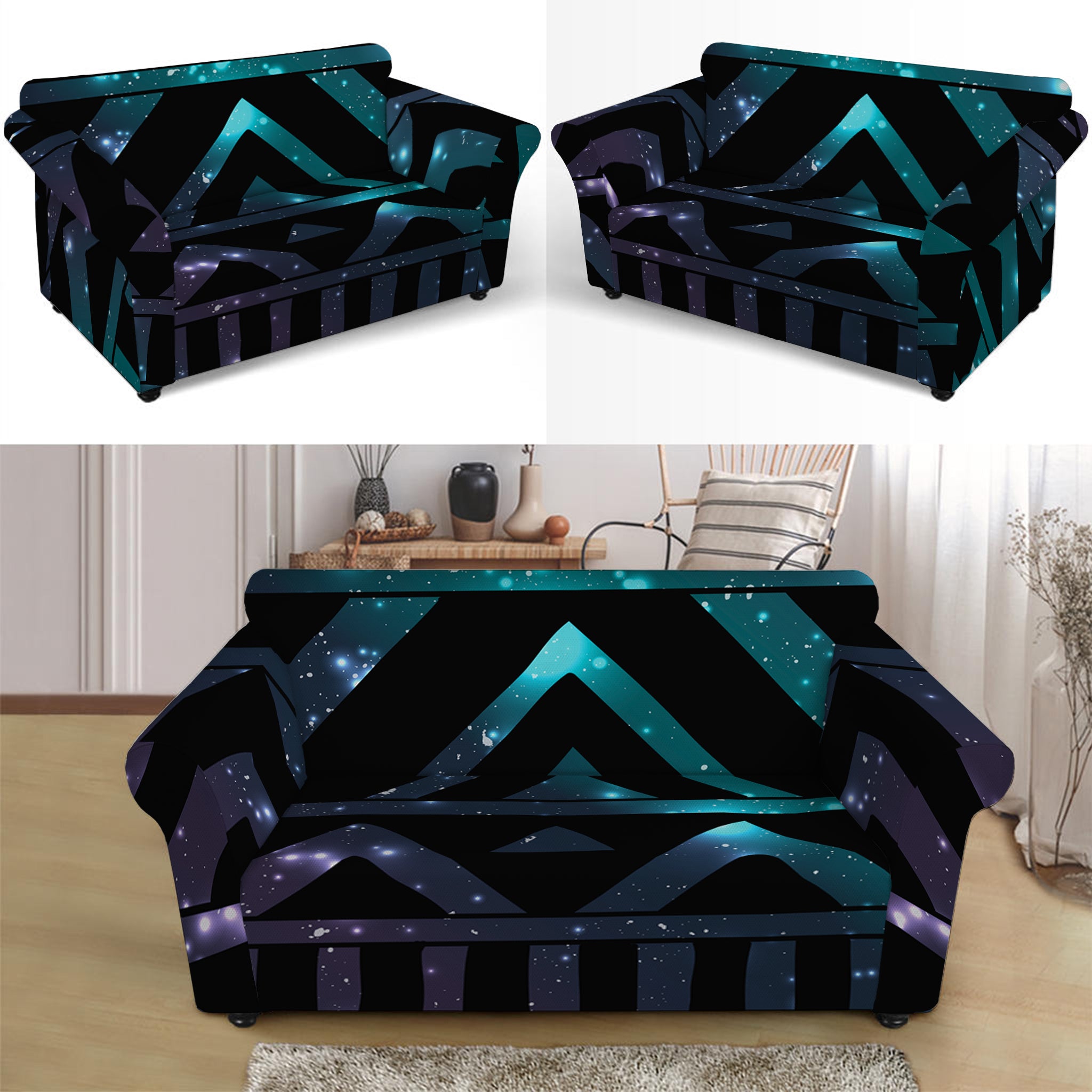 Aztec Tribal Galaxy Pattern Print Loveseat Slipcover