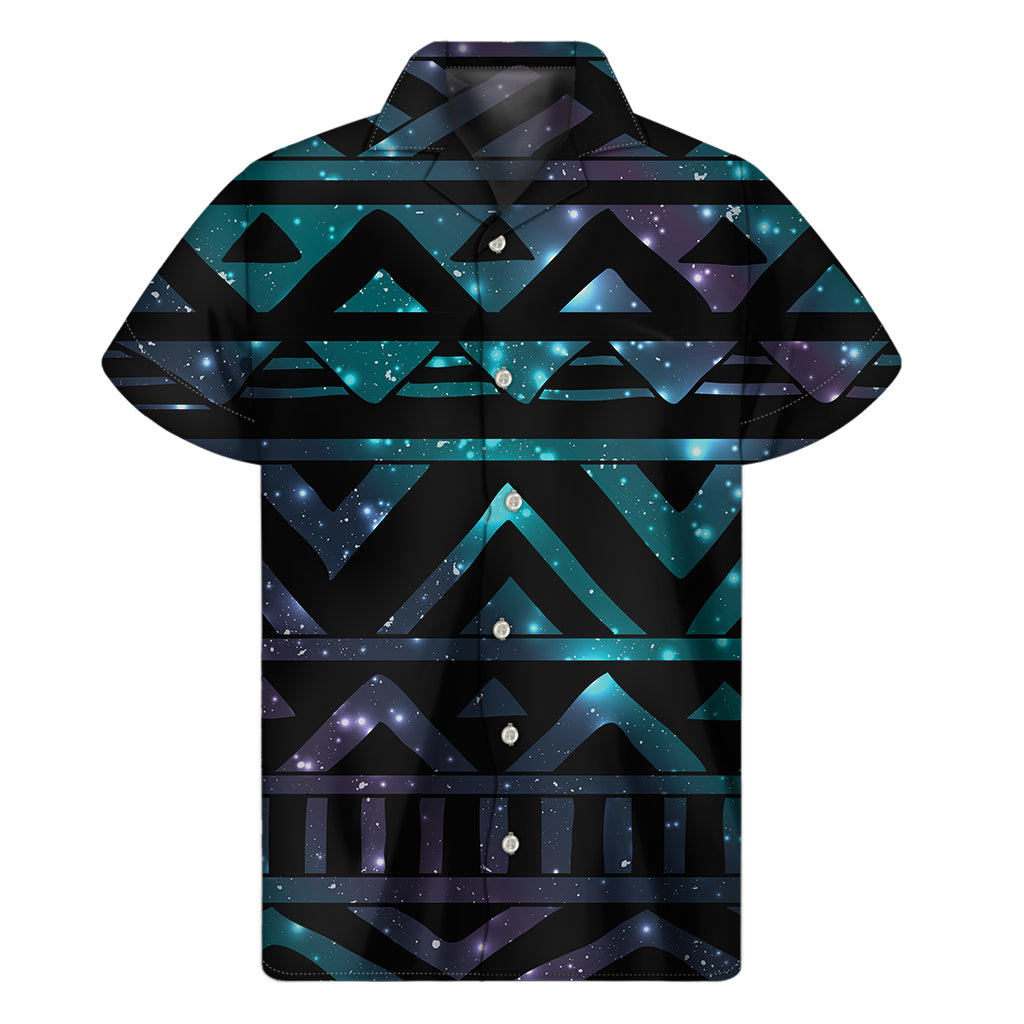 Aztec Tribal Galaxy Pattern Print Men's Short Sleeve Shirt