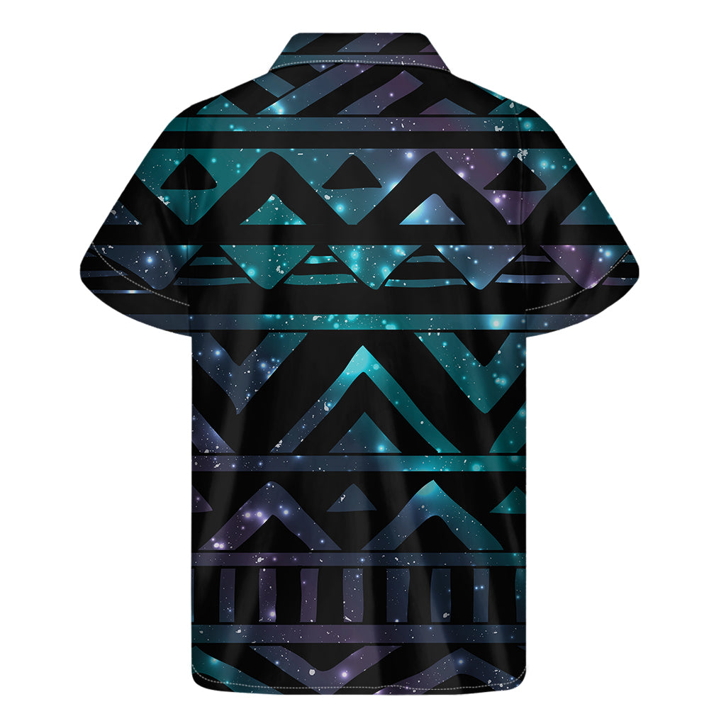 Aztec Tribal Galaxy Pattern Print Men's Short Sleeve Shirt