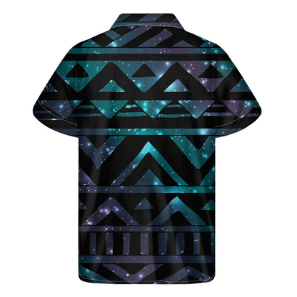 Aztec Tribal Galaxy Pattern Print Men's Short Sleeve Shirt
