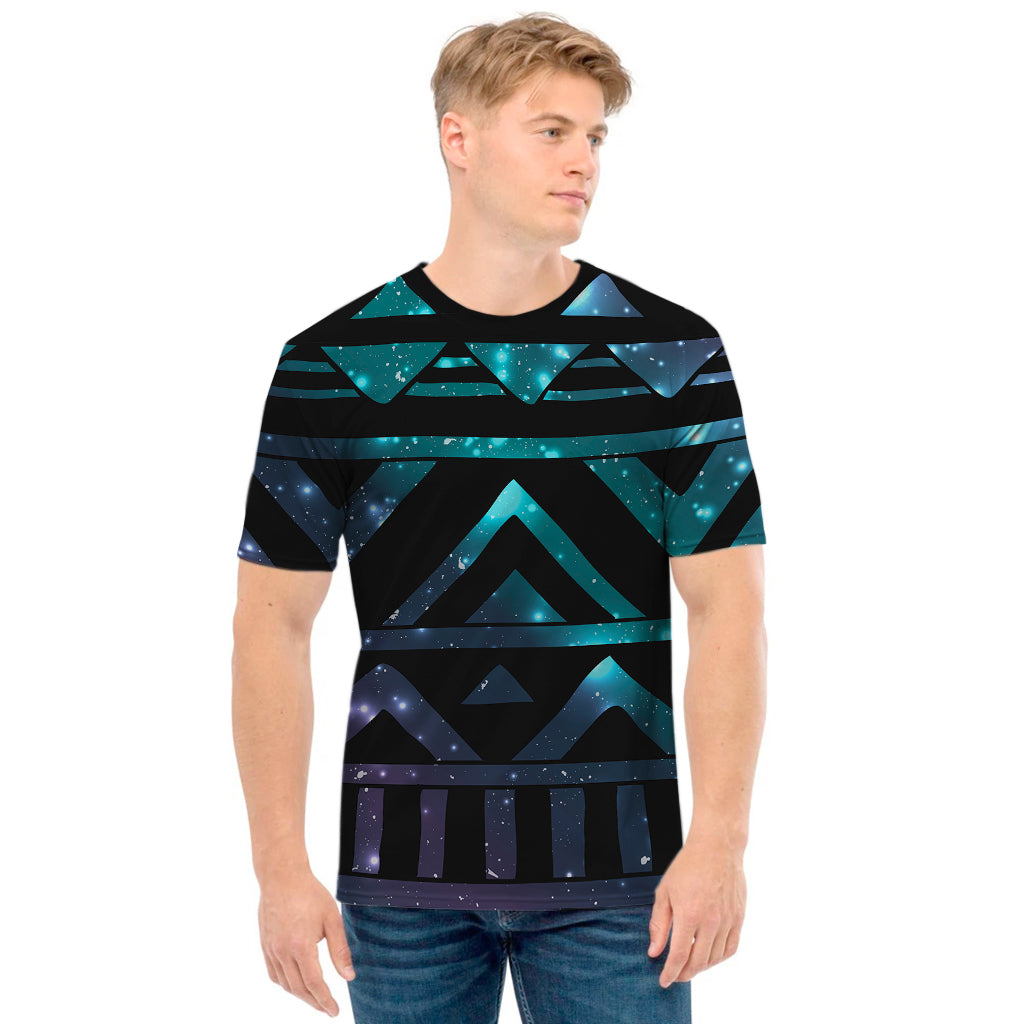 Aztec Tribal Galaxy Pattern Print Men's T-Shirt