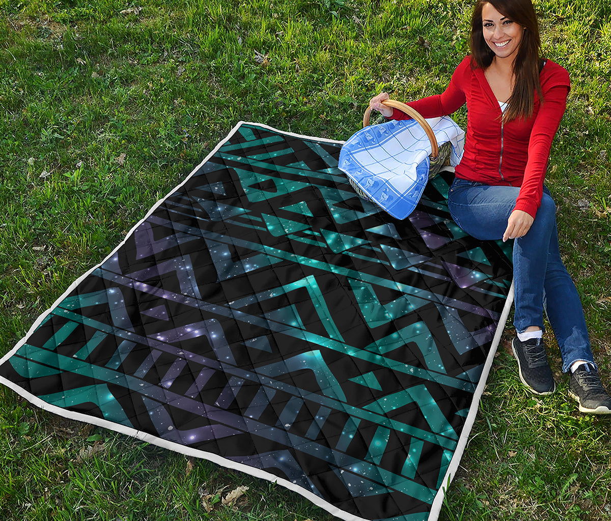 Aztec Tribal Galaxy Pattern Print Quilt