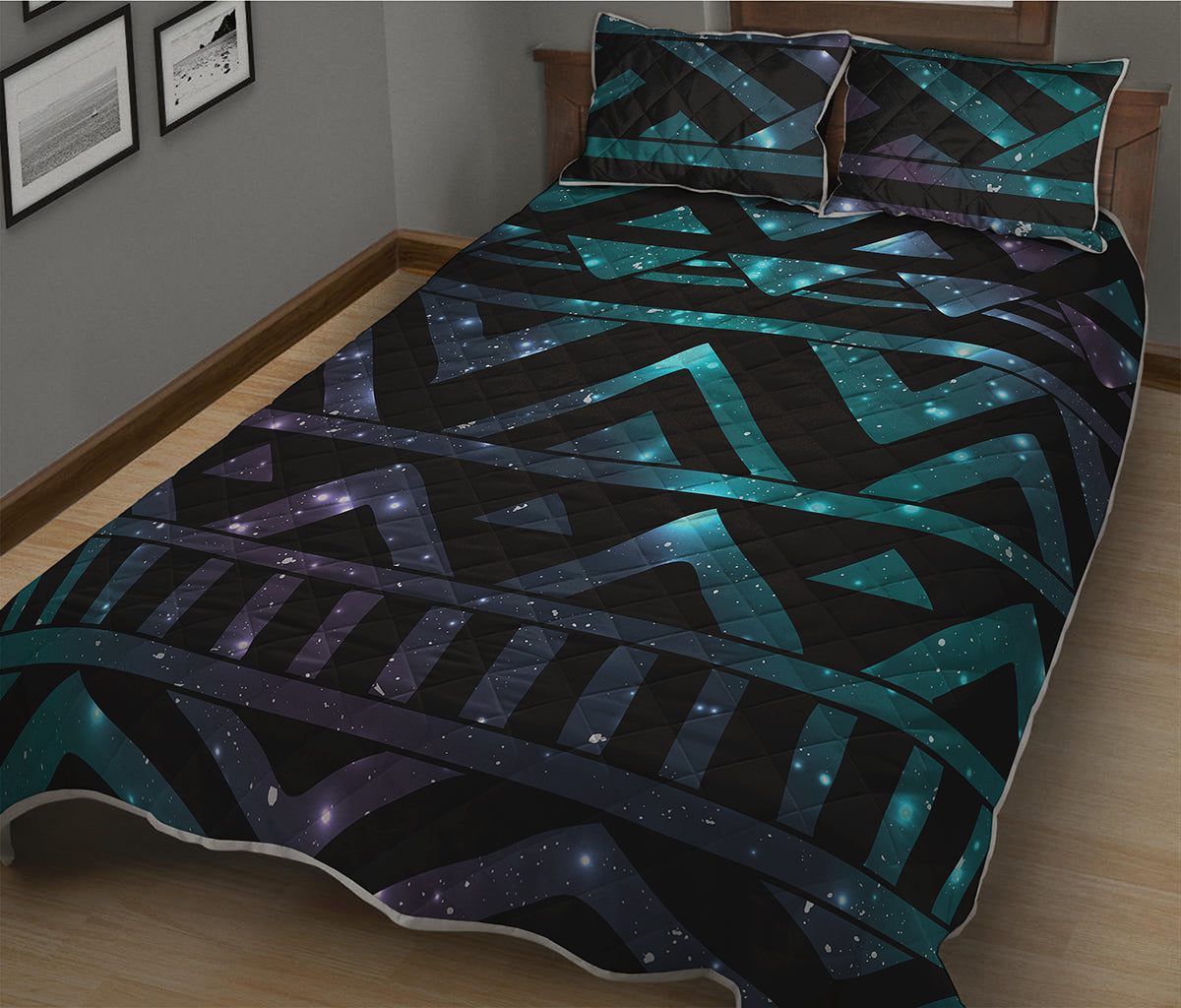Aztec Tribal Galaxy Pattern Print Quilt Bed Set