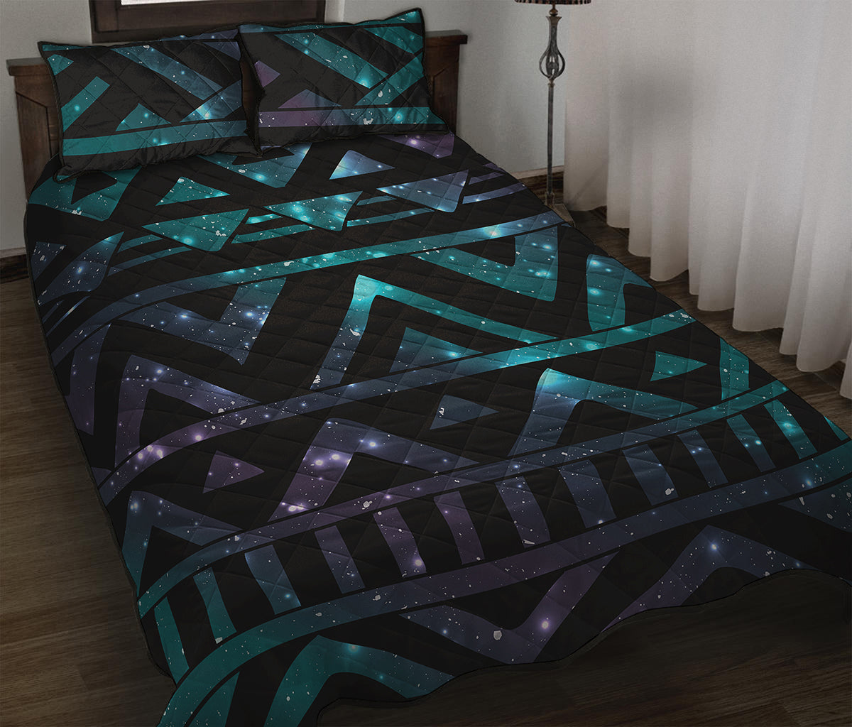 Aztec Tribal Galaxy Pattern Print Quilt Bed Set