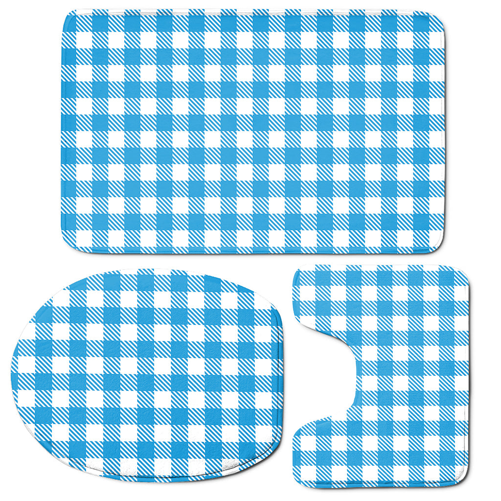 Azure Blue And White Gingham Print 3 Piece Bath Mat Set