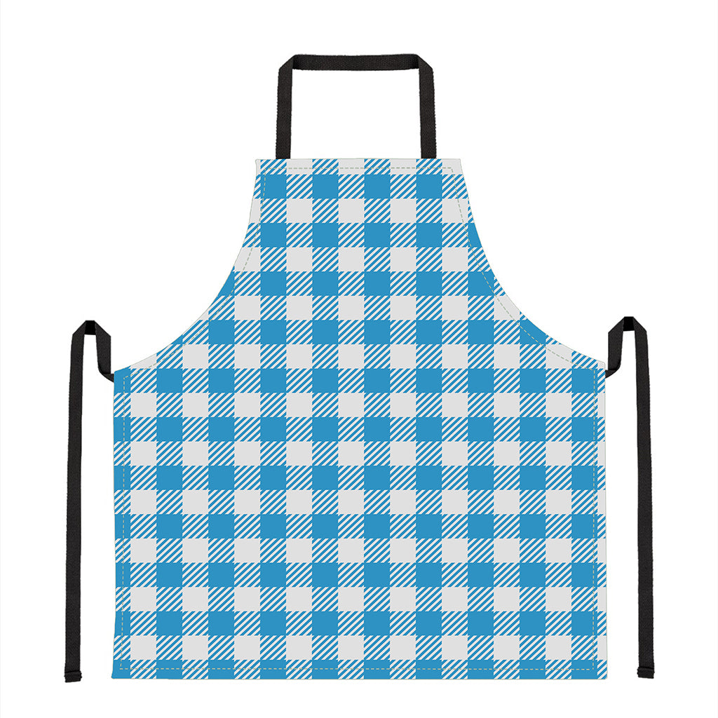 Azure Blue And White Gingham Print Apron