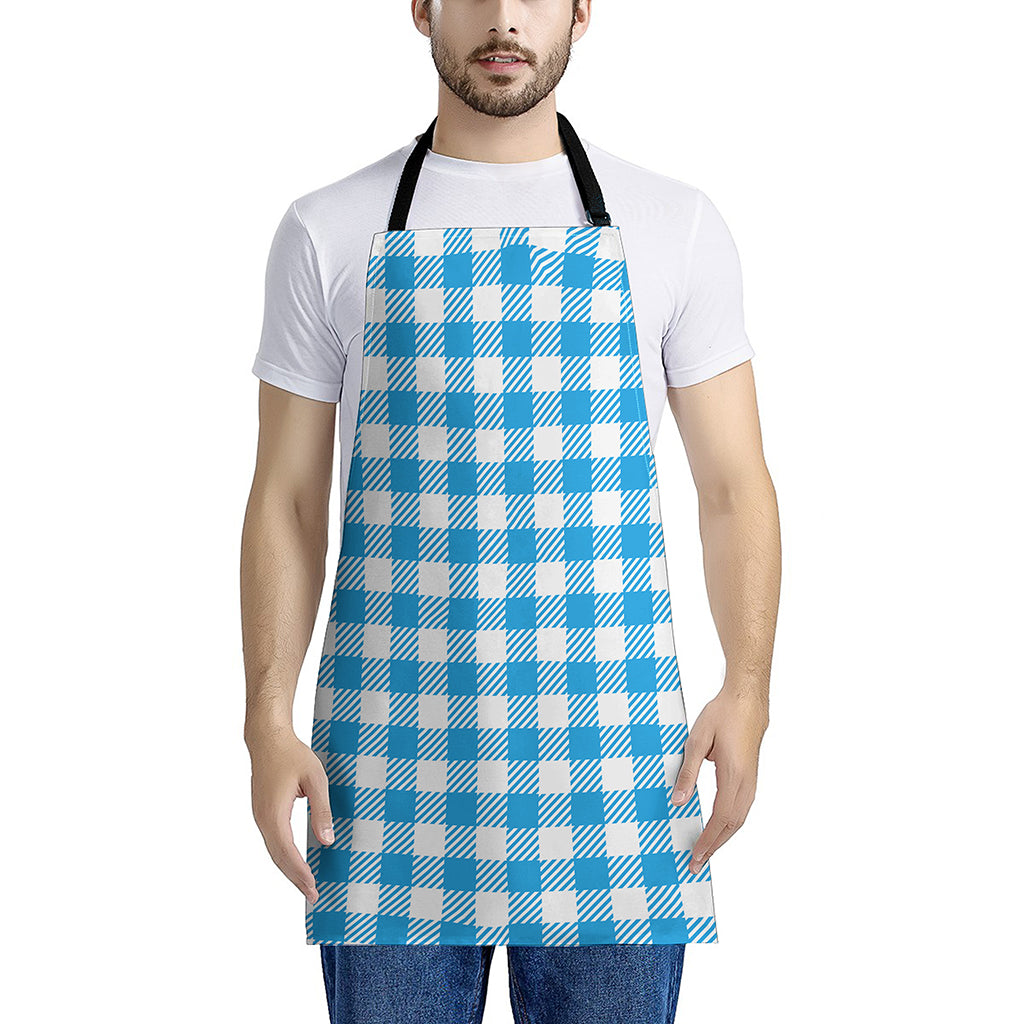 Azure Blue And White Gingham Print Apron