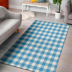 Azure Blue And White Gingham Print Area Rug