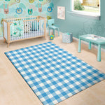 Azure Blue And White Gingham Print Area Rug