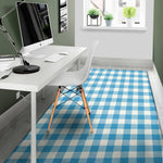 Azure Blue And White Gingham Print Area Rug