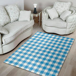 Azure Blue And White Gingham Print Area Rug
