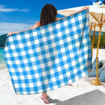 Azure Blue And White Gingham Print Beach Sarong Wrap
