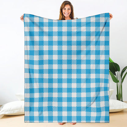 Azure Blue And White Gingham Print Blanket