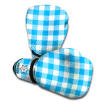 Azure Blue And White Gingham Print Boxing Gloves