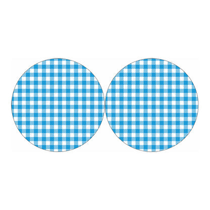 Azure Blue And White Gingham Print Car Coasters