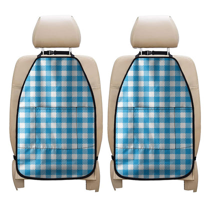 Azure Blue And White Gingham Print Car Seat Organizers