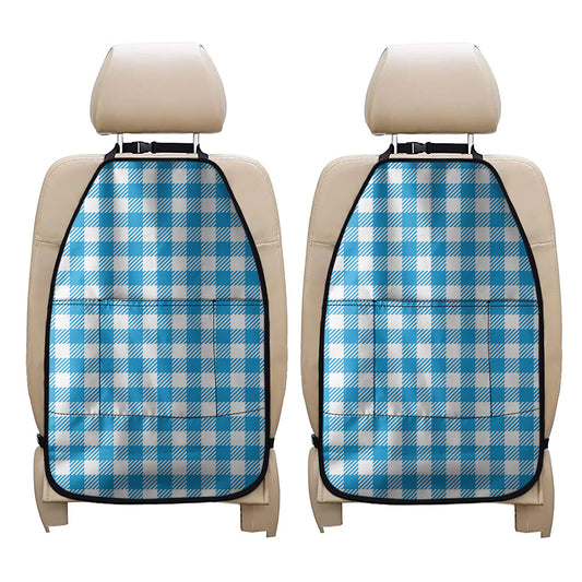 Azure Blue And White Gingham Print Car Seat Organizers