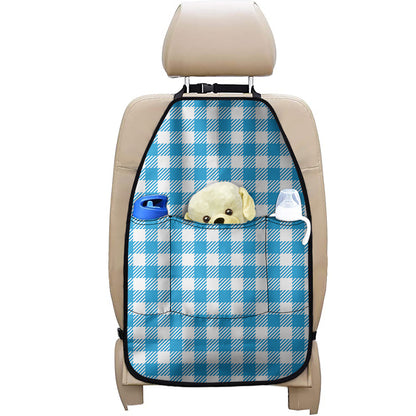 Azure Blue And White Gingham Print Car Seat Organizers