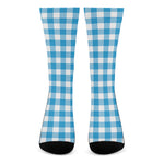 Azure Blue And White Gingham Print Crew Socks