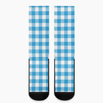 Azure Blue And White Gingham Print Crew Socks