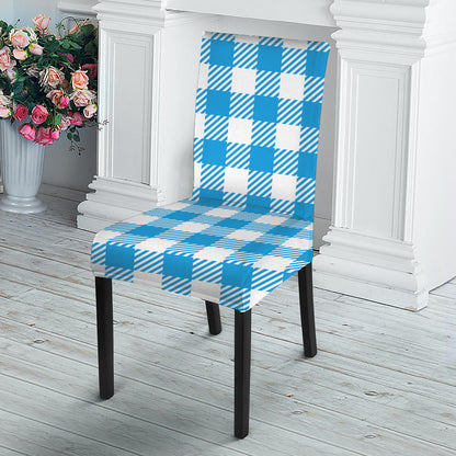 Azure Blue And White Gingham Print Dining Chair Slipcover