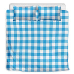 Azure Blue And White Gingham Print Duvet Cover Bedding Set
