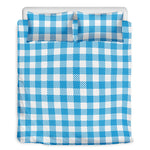 Azure Blue And White Gingham Print Duvet Cover Bedding Set
